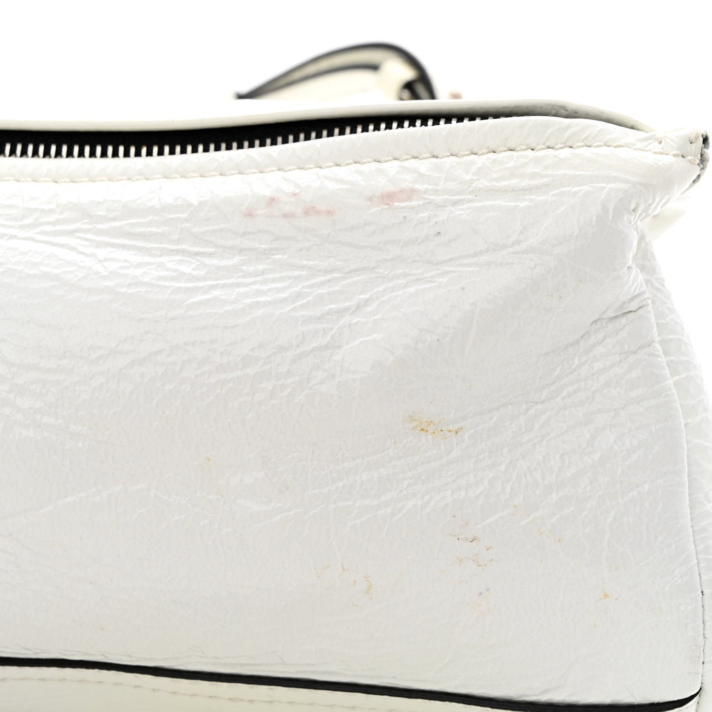 Crinkled Patent Deerskin Mini Pandora White