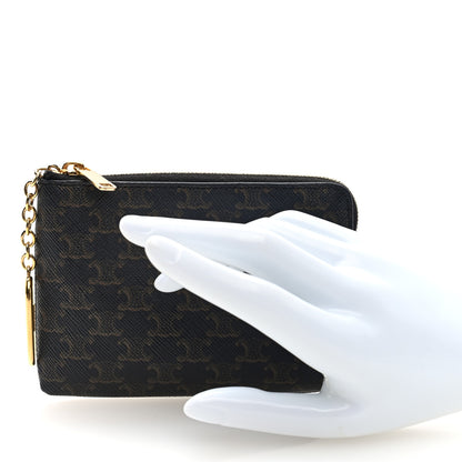 Celine Triomphe Canvas Coin and Card Pouch With Hook Black 2 of 8