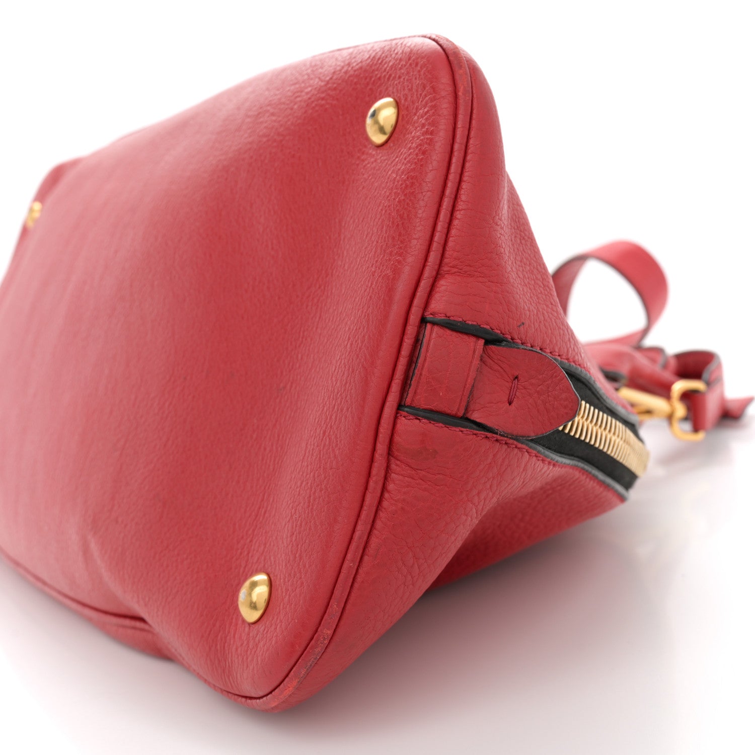 Miu Miu Goatskin Madras Bauletto Top Handle Tote Red 9 of 13