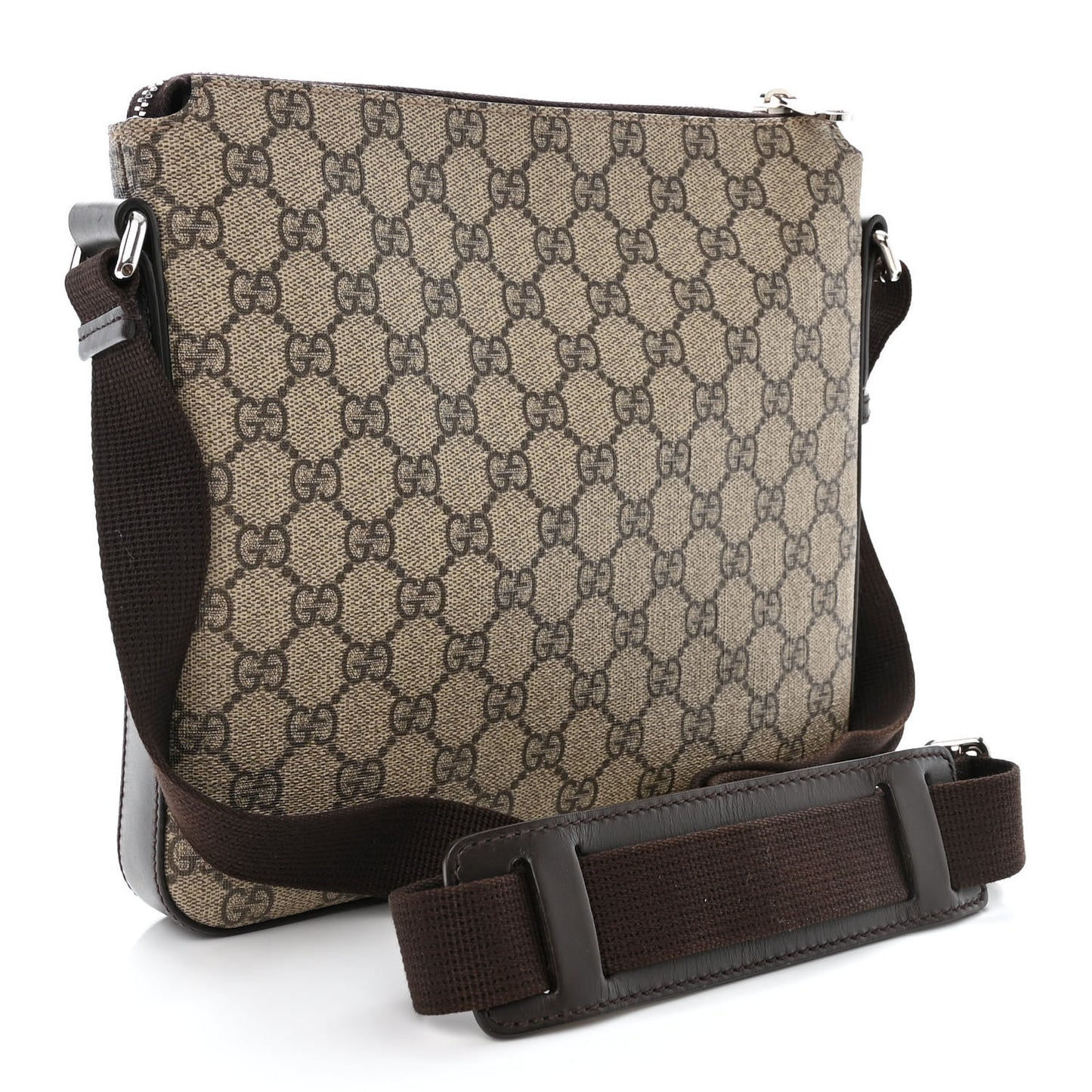 GG Supreme Monogram Selleria Calfskin Small Flat Messenger Bag Beige Ebony Cocoa Marrone Scuro