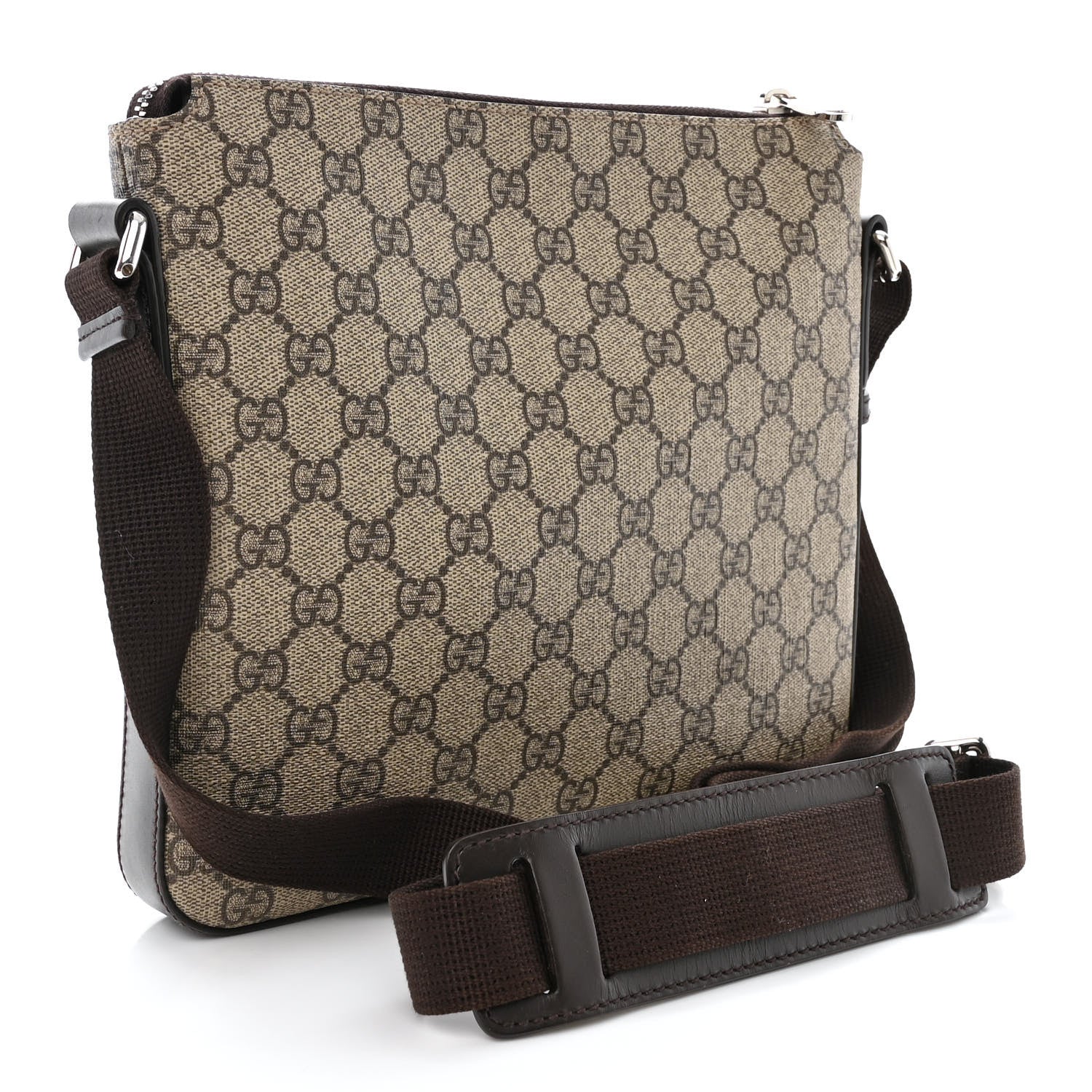 Gucci GG Supreme Monogram Selleria Calfskin Small Flat Messenger Bag Beige Ebony Cocoa Marrone Scuro 4 of 20