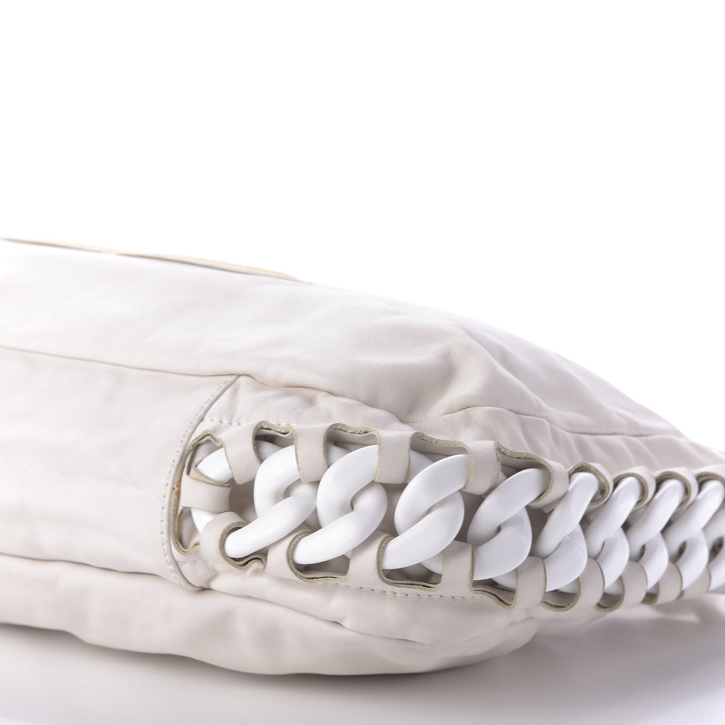 Calfskin Modern Chain Rhodoid Hobo White