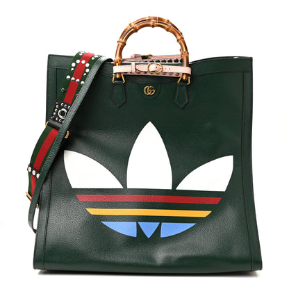 Gucci X Adidas Textured Dollar Calfskin Stripe Studded Maxi Diana Tote Bag Vintage Green Multicolor 2 of 43