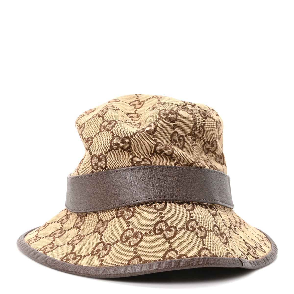 Gucci Monogram Textured Dollar Calfskin GG Jago Bucket Hat S Cacao Beige 5 of 10