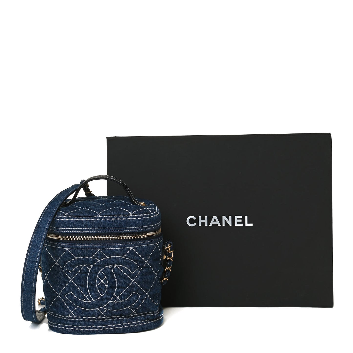 Denim Quilted Denim Trip Vanity Cosmetic Case Blue