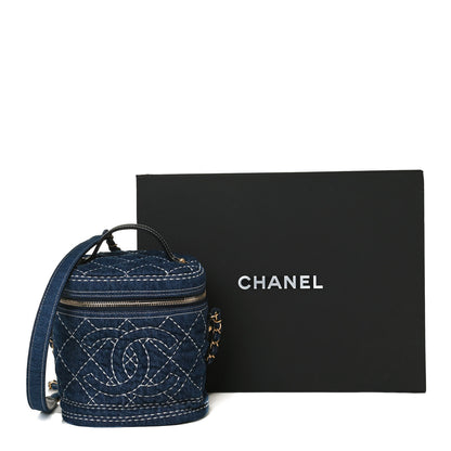 Chanel Denim Quilted Denim Trip Vanity Cosmetic Case Blue 11 of 11