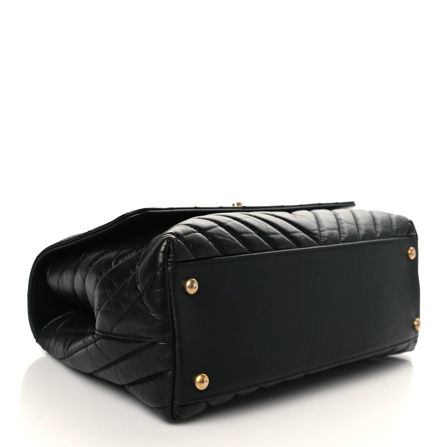 Aged Calfskin Chevron Quilted Small Coco Handle Flap Black