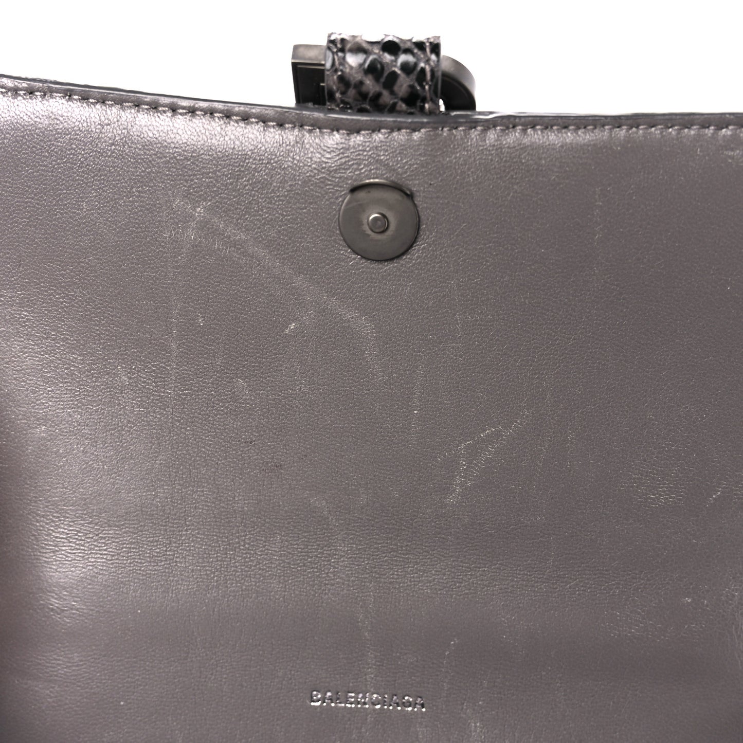 Shiny Calfskin Python Effect Small Hourglass Top Handle Bag Dark Grey Black