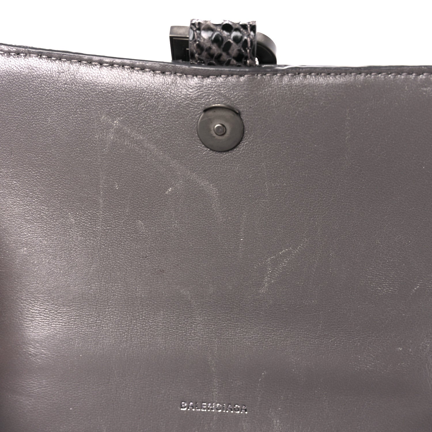 Balenciaga Shiny Calfskin Python Effect Small Hourglass Top Handle Bag Dark Grey Black 13 of 13