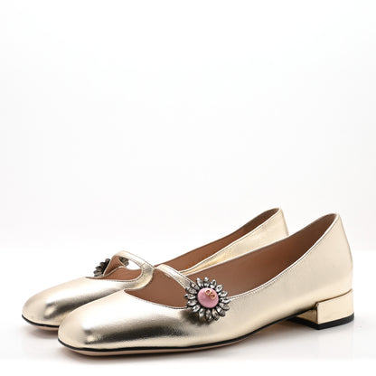 Valentino Garavani Metallic Kidskin Jewel Button Mary Jane Flats 37 Gold Pink 4 of 10