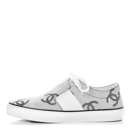 Chanel Embroidered Calfskin Womens CC Sneakers 39.5 Black White 1 of 12