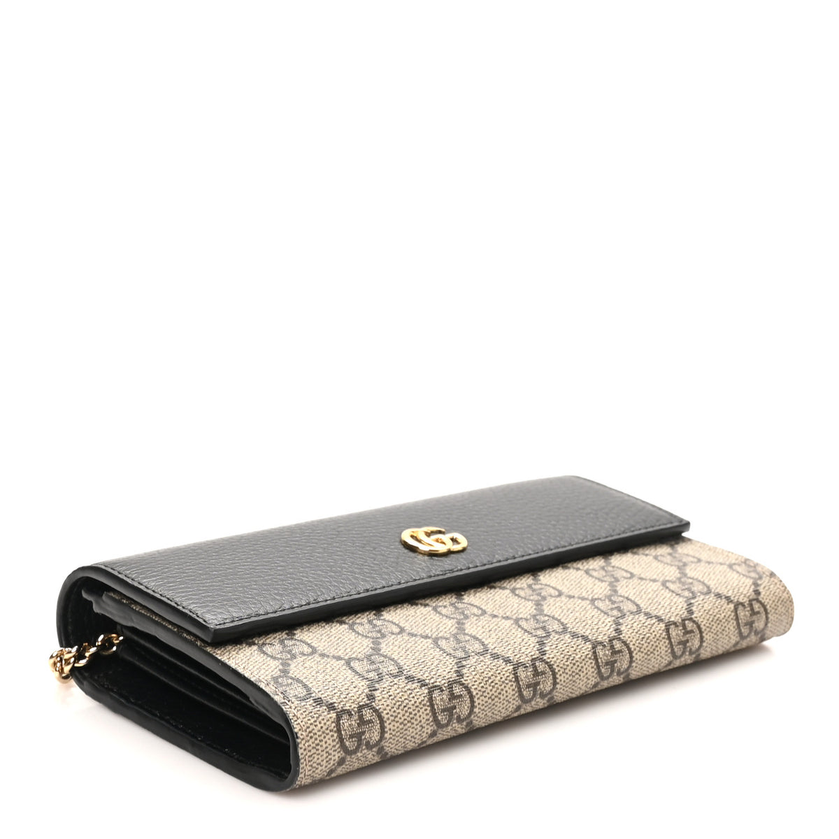 Dollar Calfskin GG Supreme Monogram Petite GG Marmont Wallet Chain Bag Black Beige Ebony