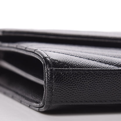 Saint Laurent Grain De Poudre Matelasse Chevron Deconstructed Monogram Chain Wallet Black 9 of 11