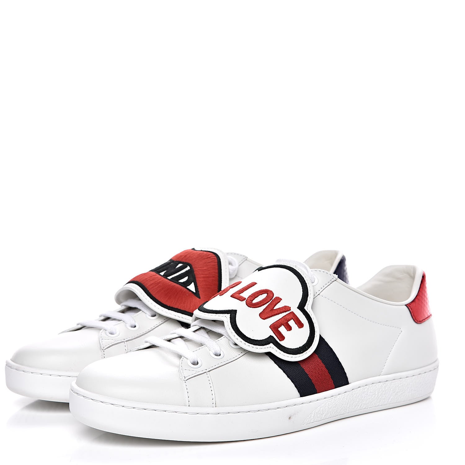 Gucci Calfskin Ayers Blind For Love Embroidered Womens Ace Sneakers 39.5 White 3 of 11