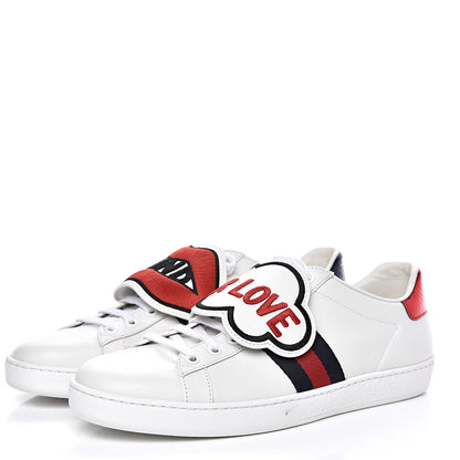 Gucci Calfskin Ayers Blind For Love Embroidered Womens Ace Sneakers 39.5 White 3 of 11