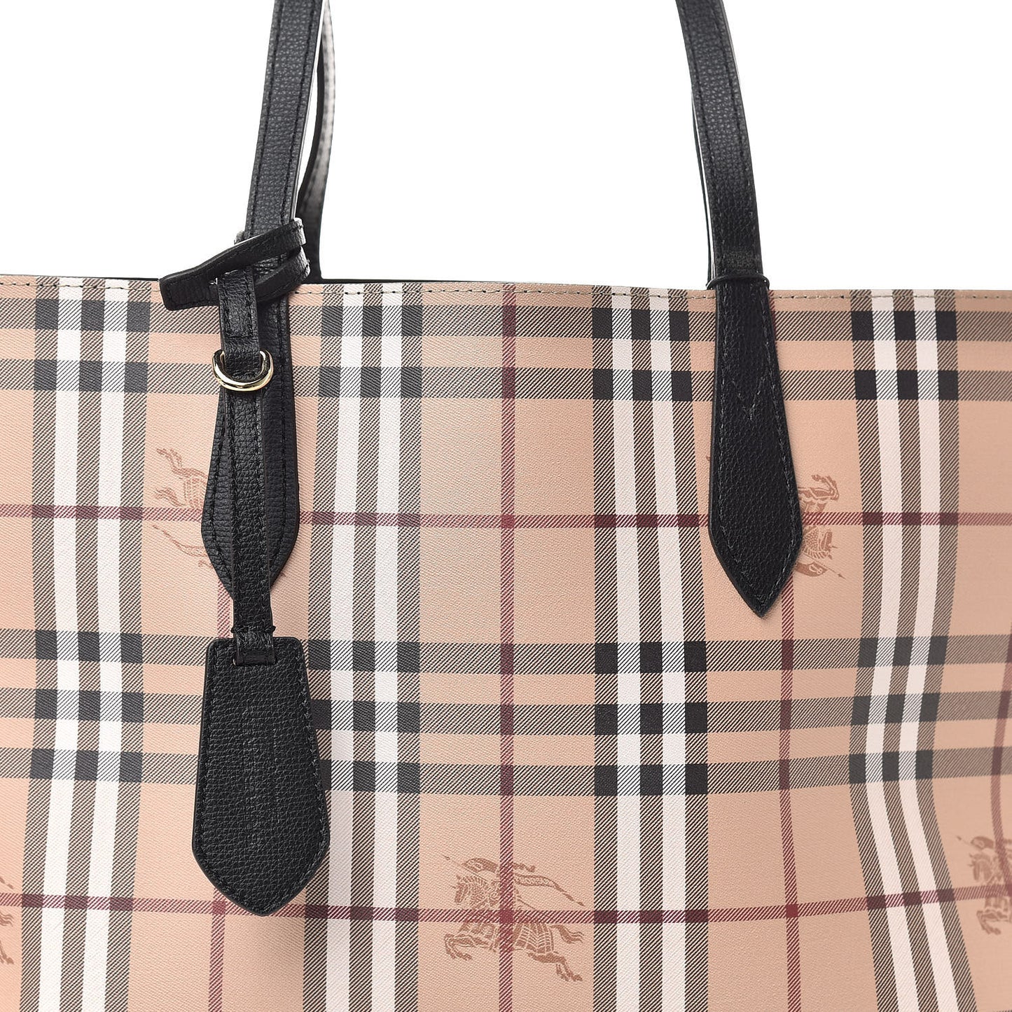 Grainy Calfskin Haymarket Check Medium Reversible Tote Black