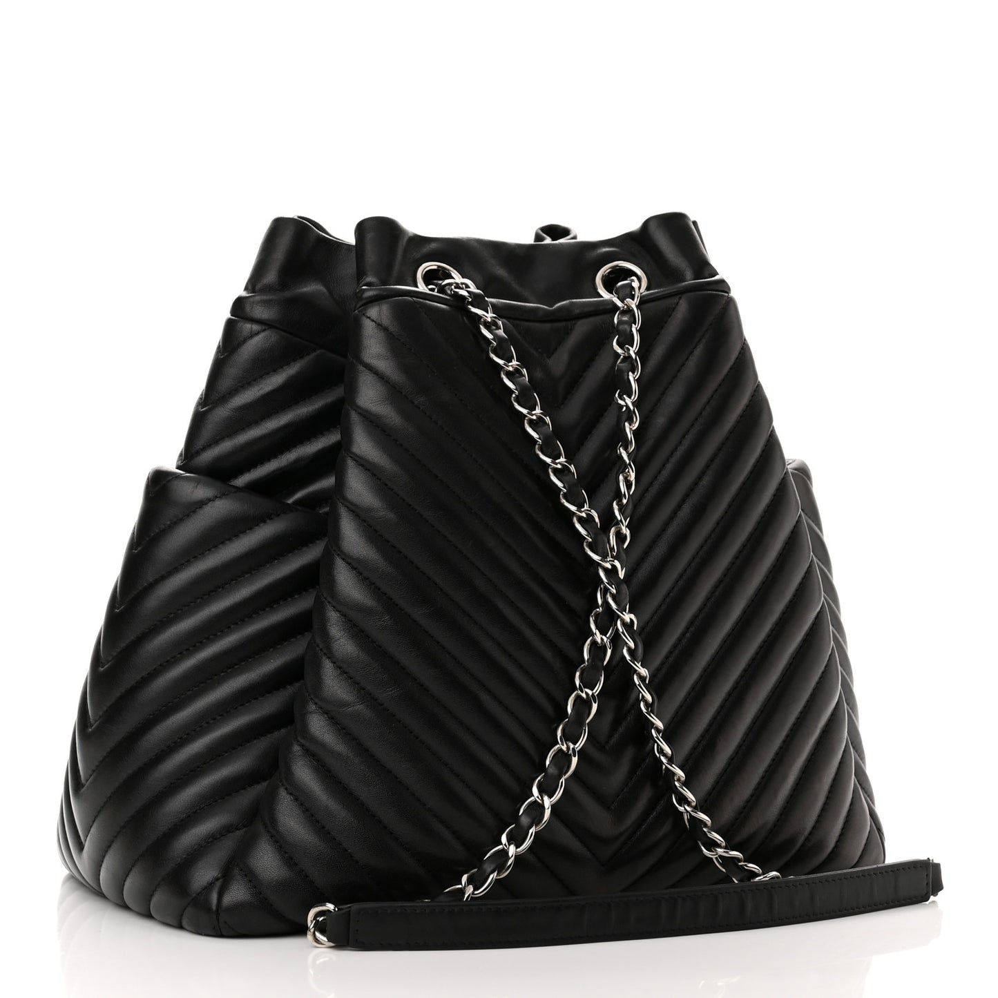 Lambskin Chevron Large Urban Spirit Drawstring Bag Black
