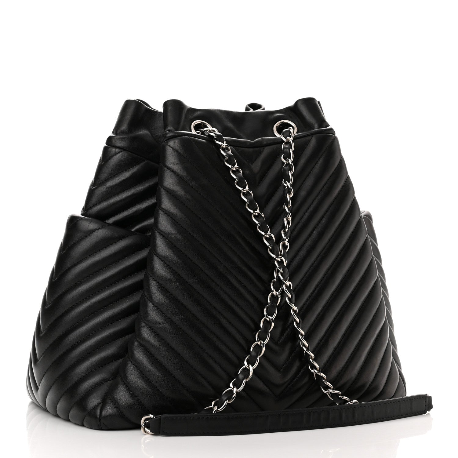 Chanel Lambskin Chevron Large Urban Spirit Drawstring Bag Black 3 of 10