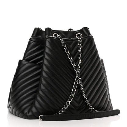 Chanel Lambskin Chevron Large Urban Spirit Drawstring Bag Black 3 of 10