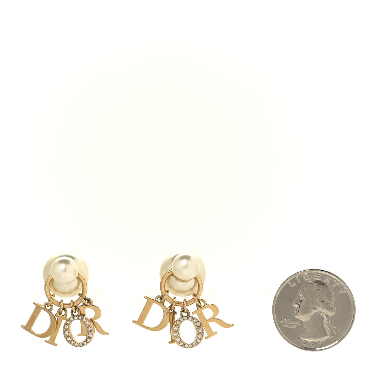 Pearl Crystal Tribal Logo Charms Earrings Gold