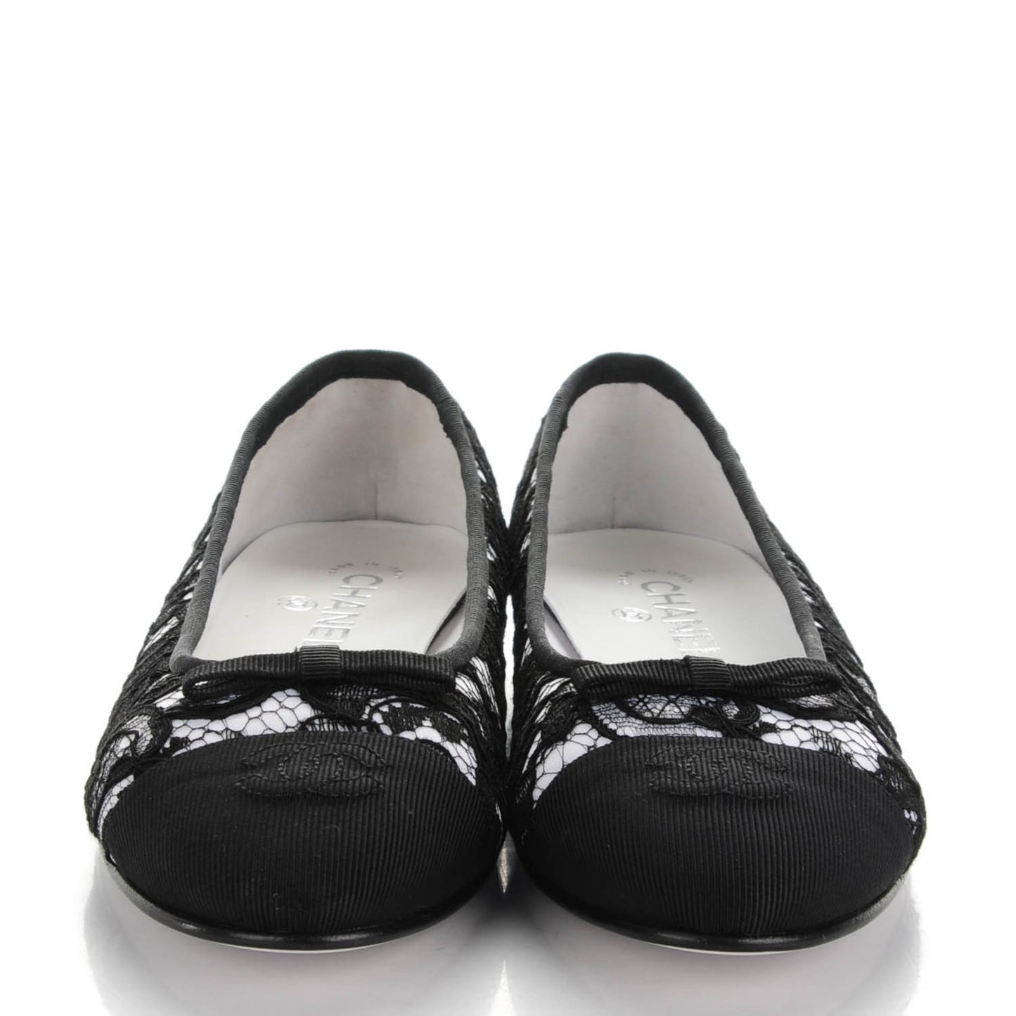 Lace Grosgrain Cap Toe CC Ballerina Flats 40.5 Black