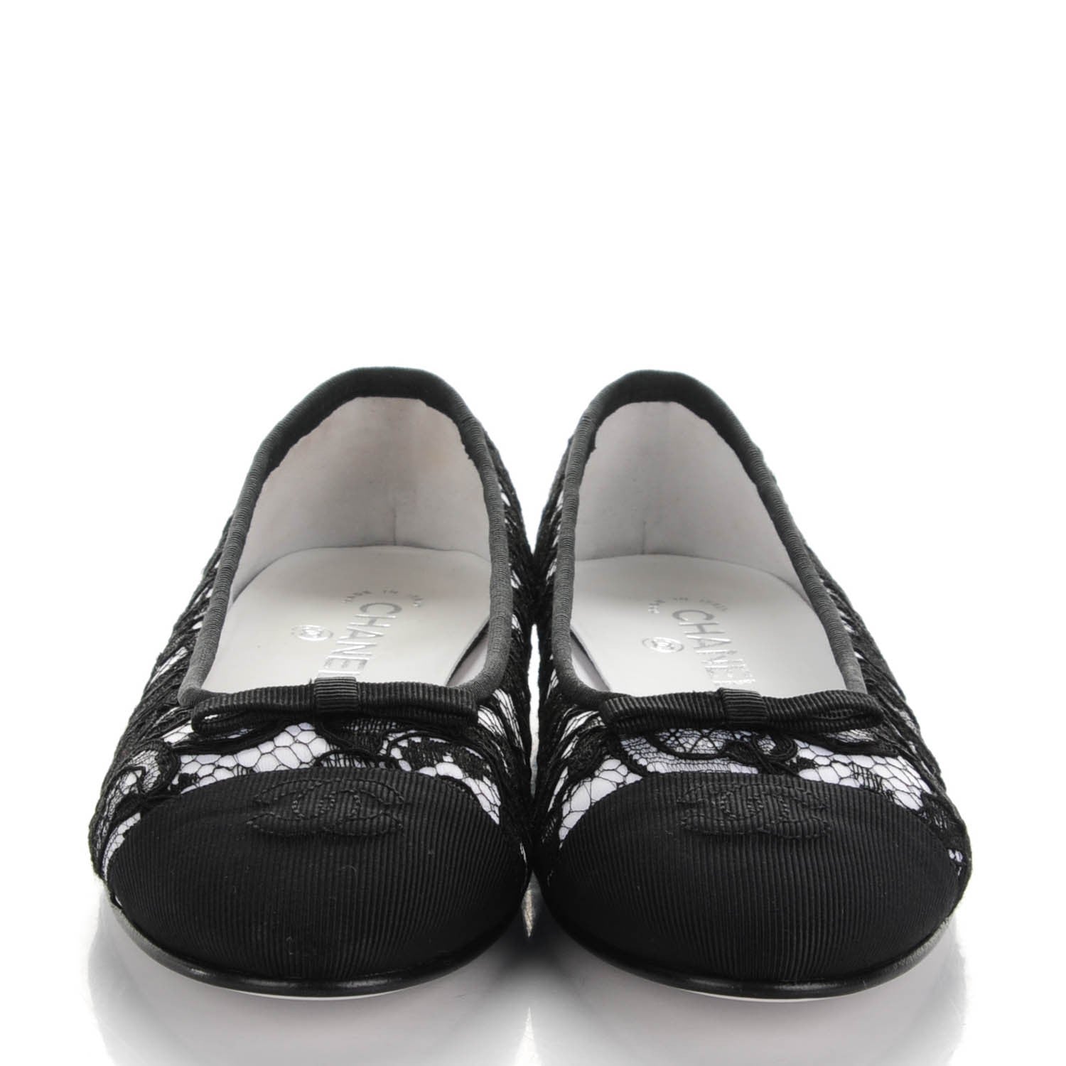 Chanel Lace Grosgrain Cap Toe CC Ballerina Flats 40.5 Black 2 of 8