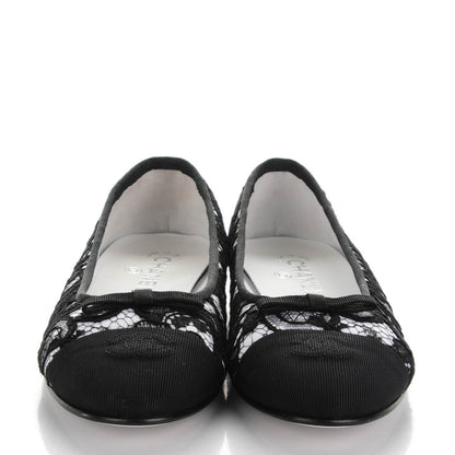 Chanel Lace Grosgrain Cap Toe CC Ballerina Flats 40.5 Black 2 of 8