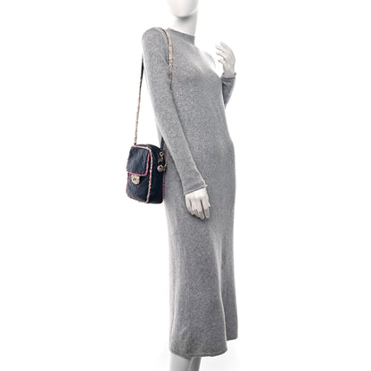 Chanel Lambskin Tweed Trim Vertical Camera Case Navy 2 of 9