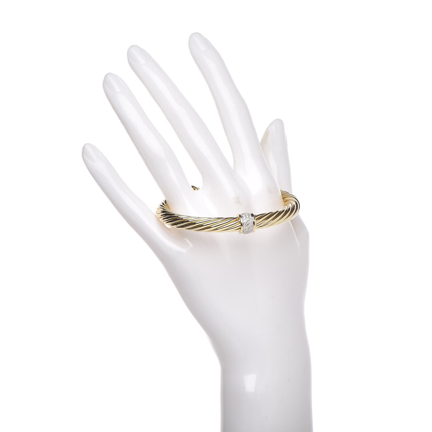 David Yurman 18K Yellow Gold Diamond 7mm Cable Classics Single Station Bracelet 2 of 4
