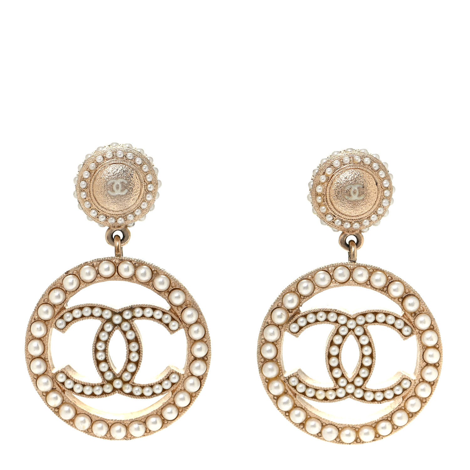Chanel Pearl CC Drop Earrings Light Gold 1 of 4