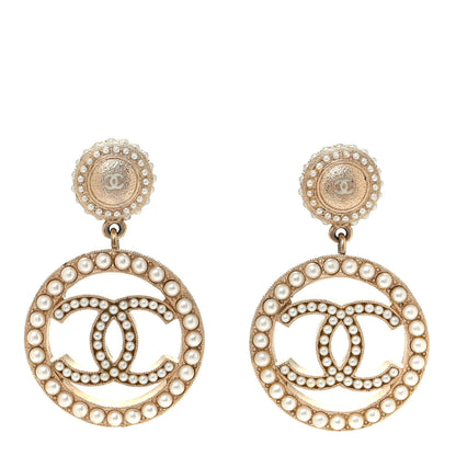 Chanel Pearl CC Drop Earrings Light Gold 1 of 4