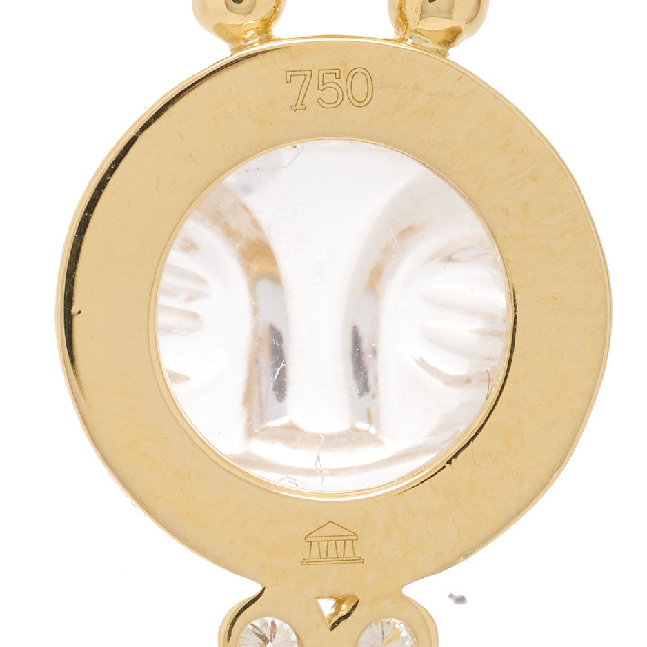 18K Yellow Gold Diamond Rock Crystal 10mm Moonface Pendant