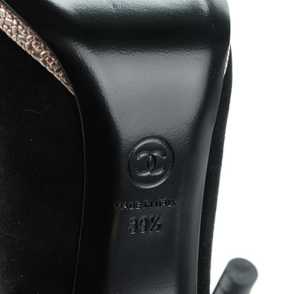 Chanel Suede Calfskin Satin Cap Toe CC Pumps 39.5 Black 6 of 7