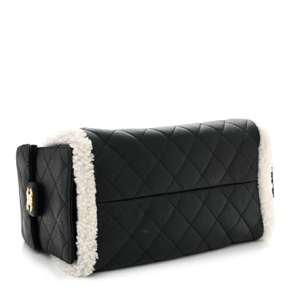 Chanel Crumpled Sheepskin Shearling Quilted Small Chanel 25 Handbag Black White 4 of 10