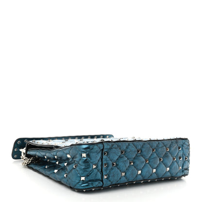 Valentino Garavani Metallic Wrinkled Lambskin Star Medium Rockstud Spike Shoulder Bag Peacock 4 of 9
