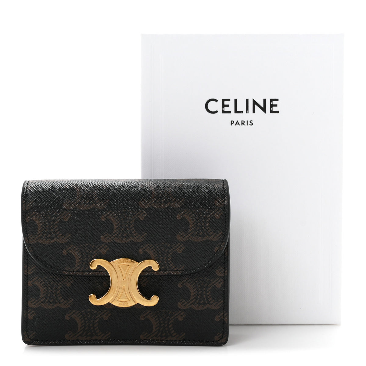 Triomphe Canvas Calfskin Flap Card Holder Tan