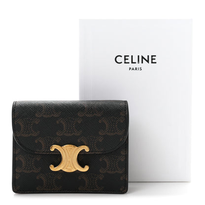 Celine Triomphe Canvas Calfskin Flap Card Holder Tan 8 of 8