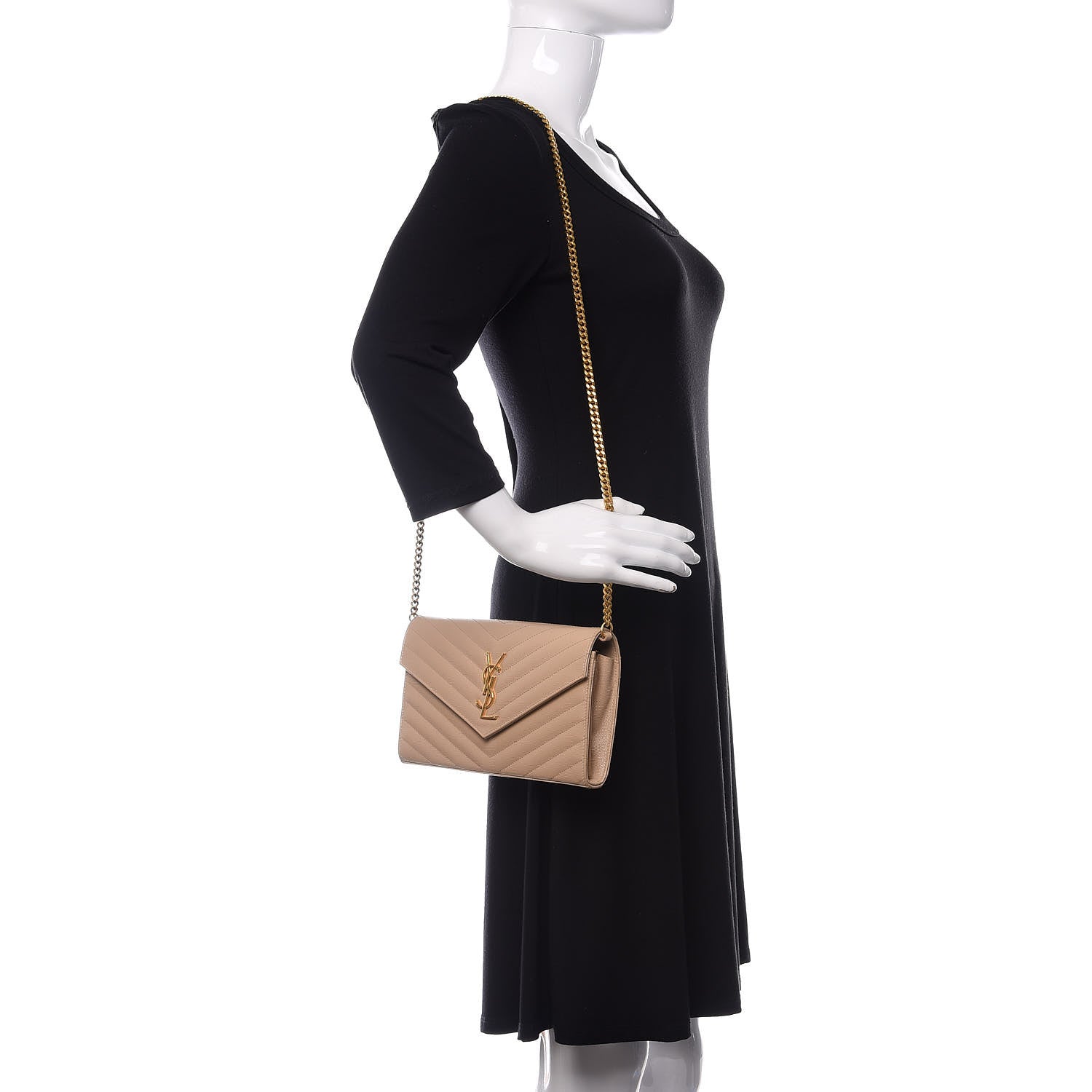 Saint Laurent Grain De Poudre Matelasse Chevron Monogram Chain Wallet Nude Powder 2 of 13