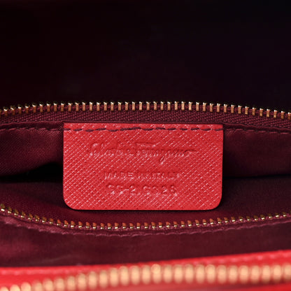 Salvatore Ferragamo Printed Calfskin Gancini Tote Red Purple 7 of 13