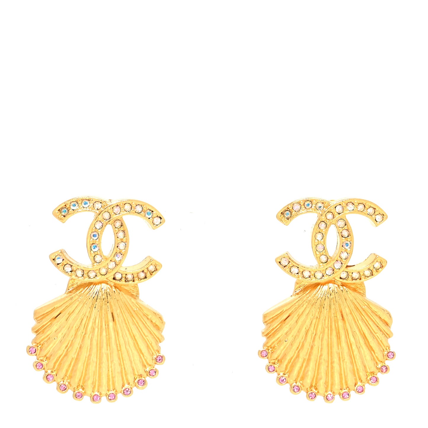 Crystal CC Shell Earrings Gold Pink