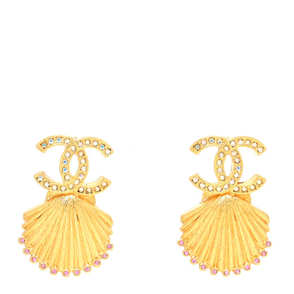Chanel Crystal CC Shell Earrings Gold Pink 1 of 4