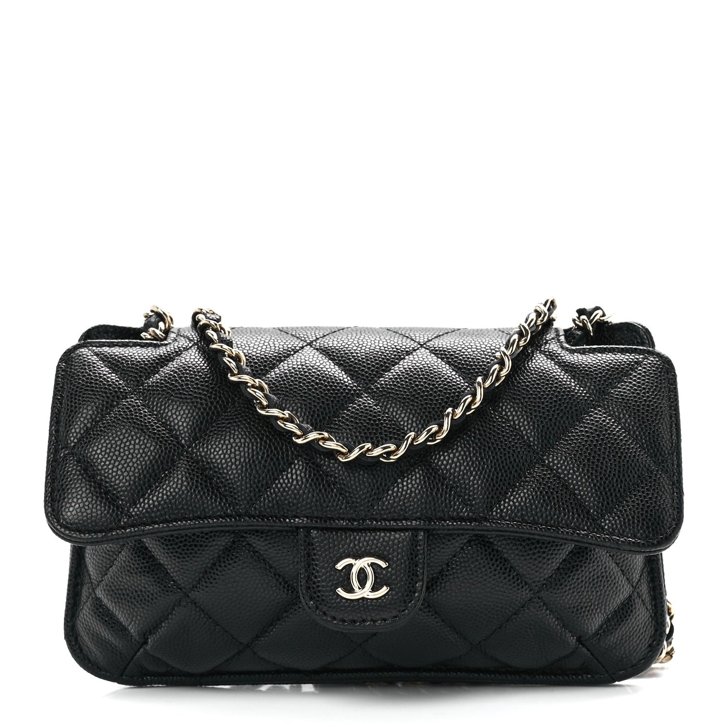 Caviar Fabric Quilted Foldable Tote With Chain Black Multicolor