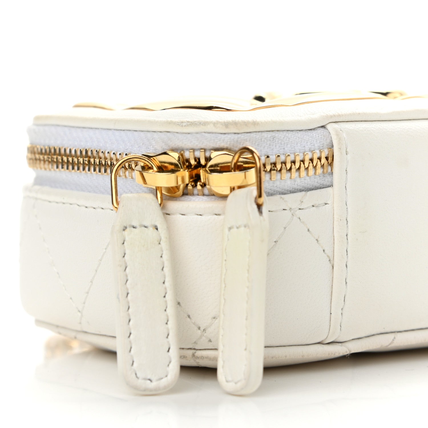Chanel Lambskin Metal Quilted Extra Mini Vanity Case With Chain White Gold 9 of 10