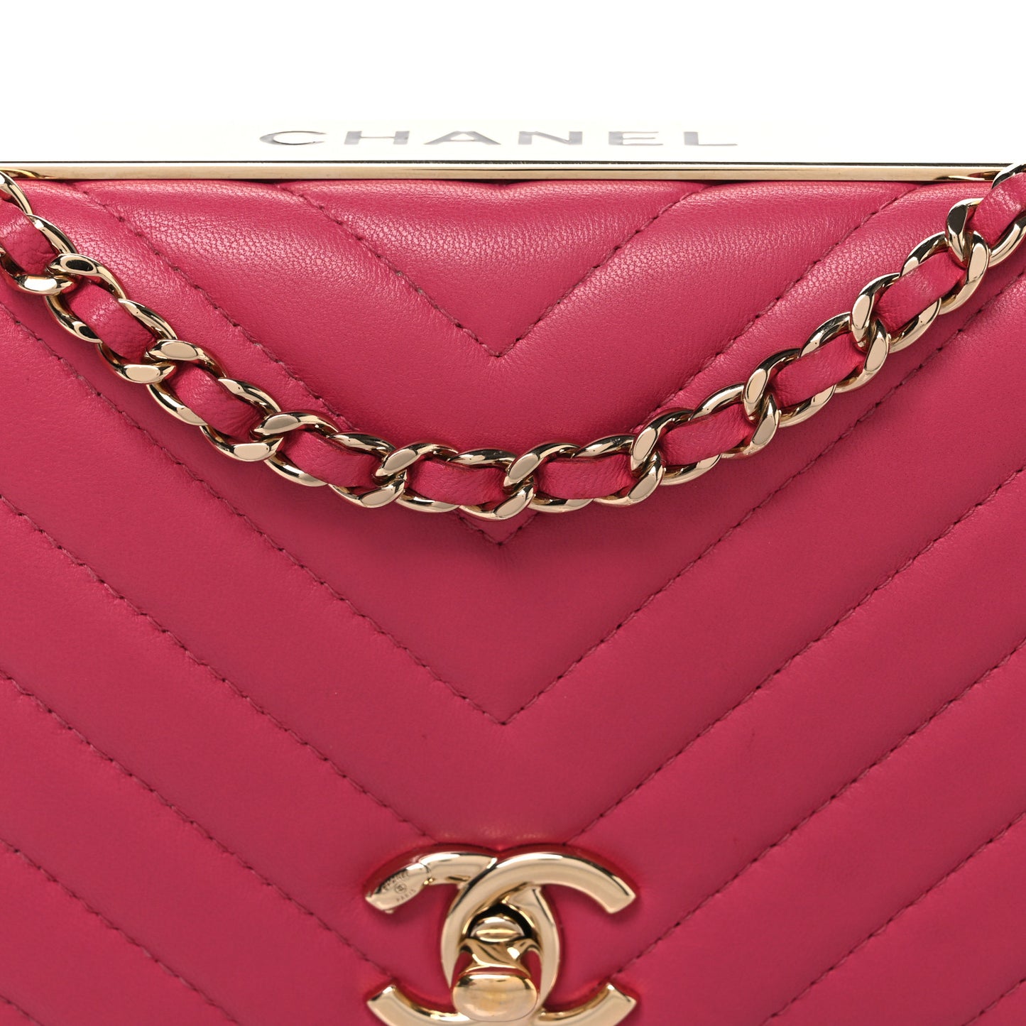 Lambskin Chevron Quilted Trendy CC Wallet On Chain WOC Dark Pink