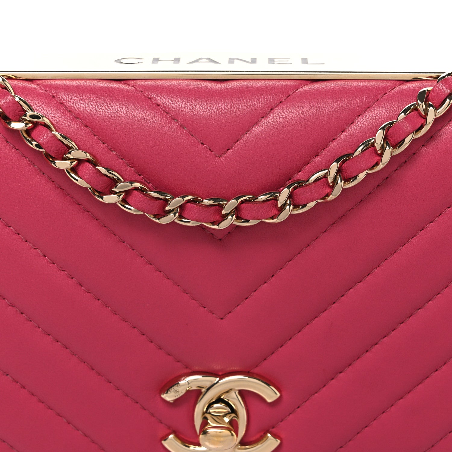 Chanel Lambskin Chevron Quilted Trendy CC Wallet On Chain WOC Dark Pink 9 of 11