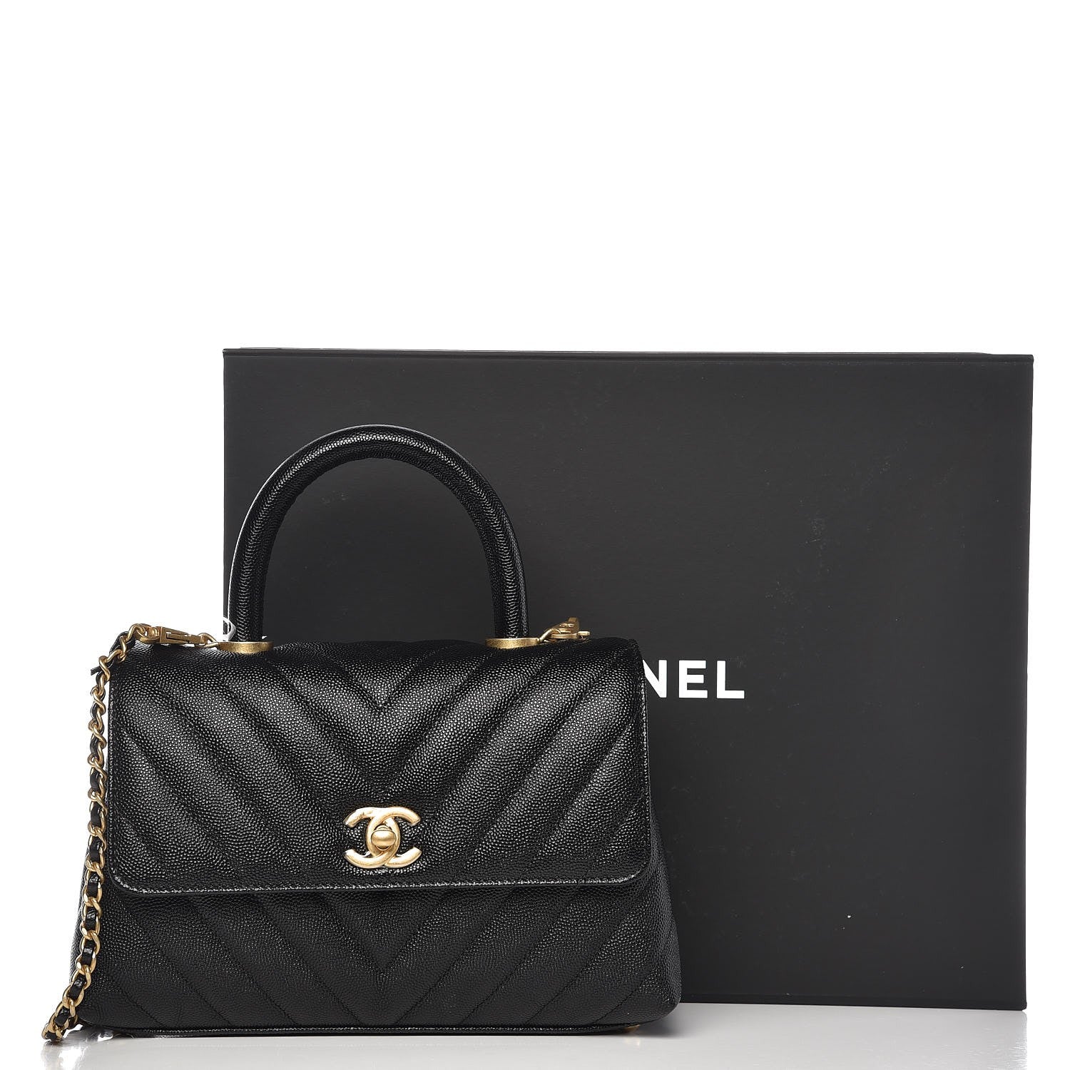 Chanel Caviar Chevron Quilted Mini Coco Handle Flap Black 8 of 8
