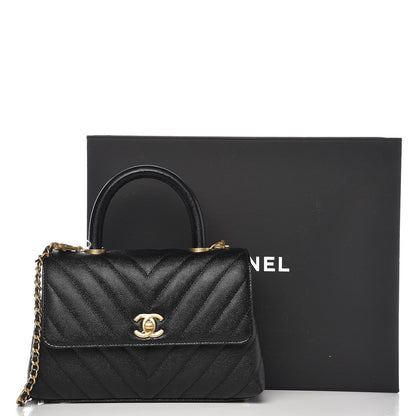 Chanel Caviar Chevron Quilted Mini Coco Handle Flap Black 8 of 8
