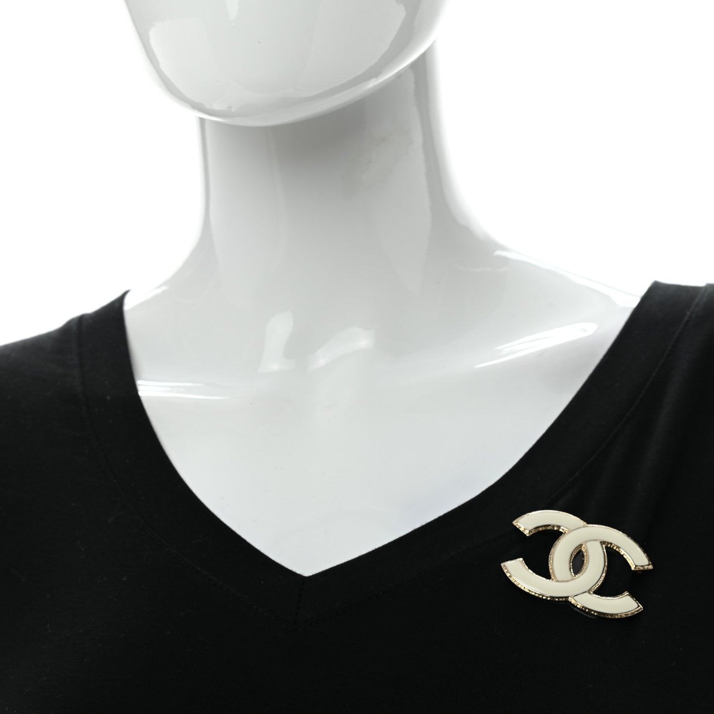 Metal Enamel CC Brooch White Light Gold