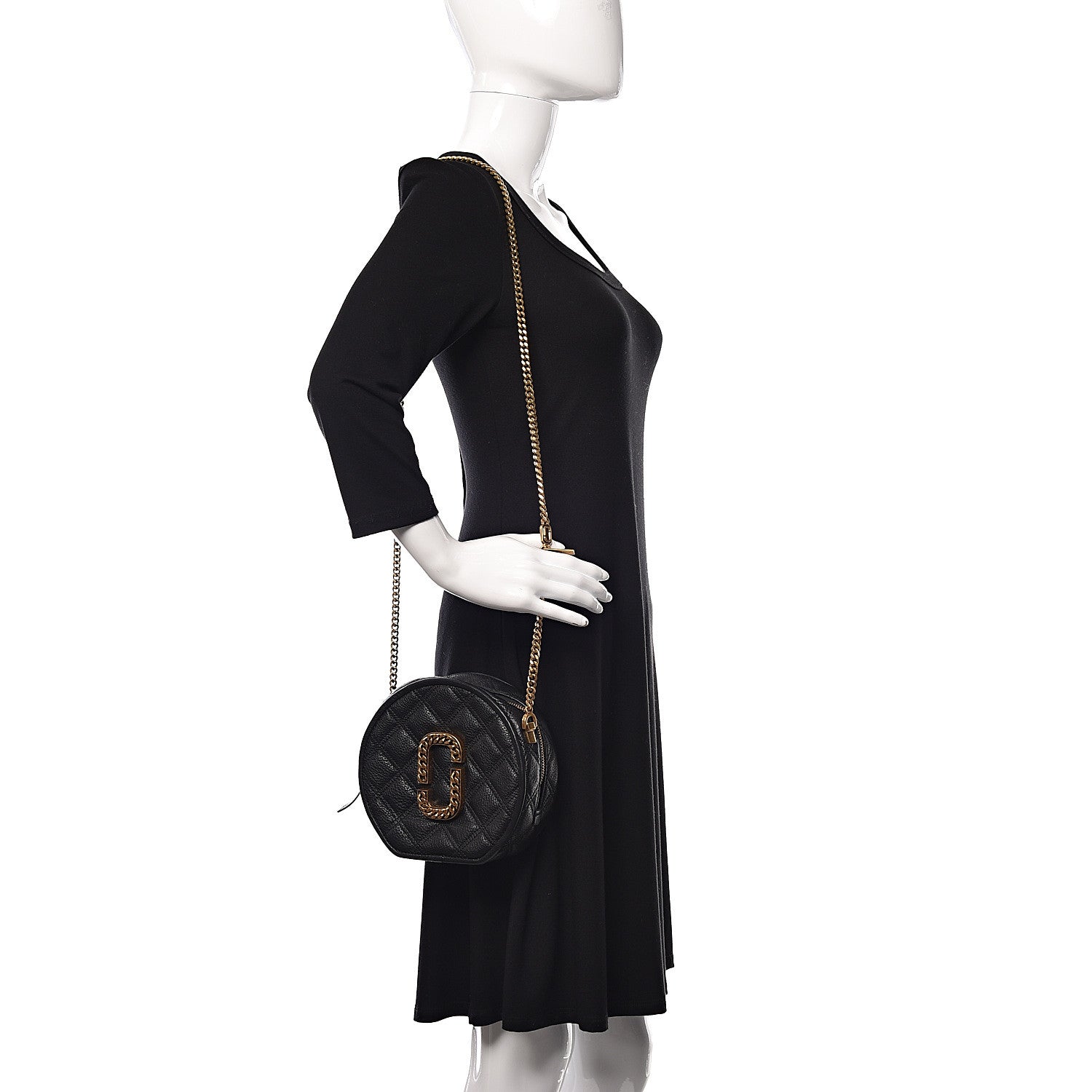 Marc Jacobs Grained Calfskin Quilted The Status Round Crossbody Black 2 of 11