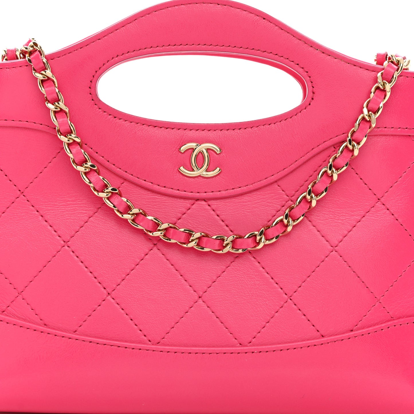 Shiny Crumpled Calfskin Quilted Nano 31 Shopping Bag Pink